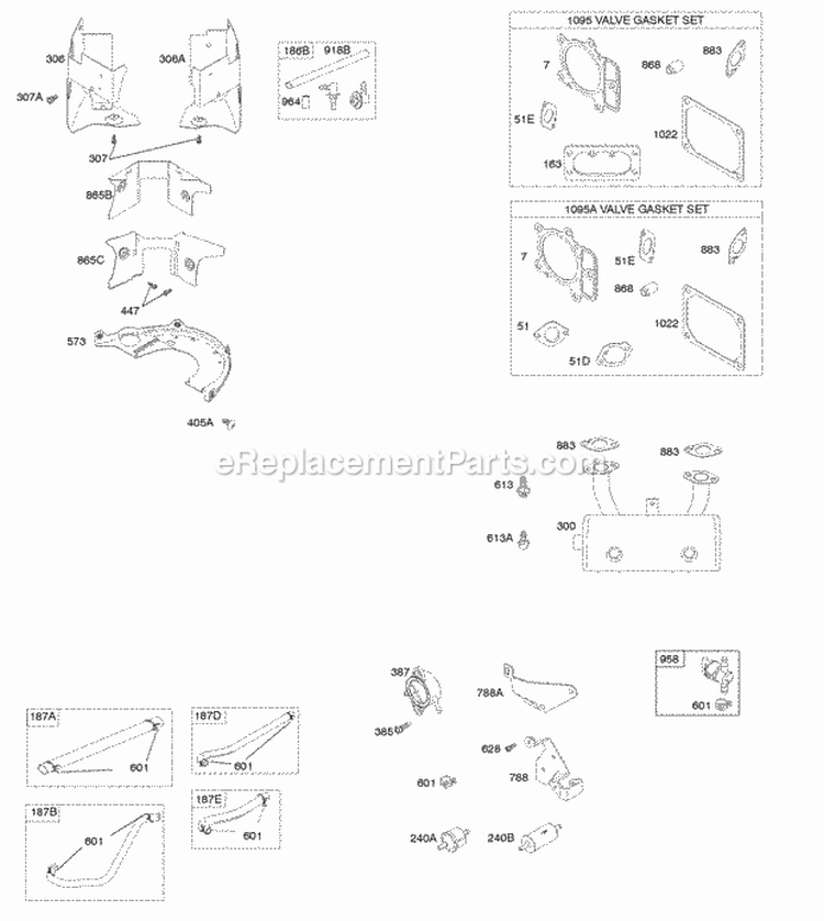 Exhaust System Fuel Supply Gasket Set - Valve Diagram and Parts List for 407777-0156-E1  Briggs and Stratton Engine